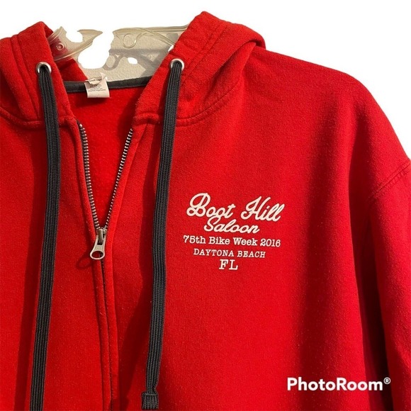 Boot Hill Saloon Large Sweatshirt Jacket Red Graphic Hooded 2016 Bike We… - Picture 2 of 6
